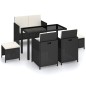 vidaXL Set comedor de jardín 6 piezas y cojines ratán sintético negro