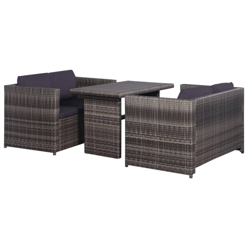 vidaXL Set mesa y sillas jardín 3 pzas y cojines ratán sintético gris vidaXL Set mesa y sillas jardín 3 pzas y cojines ratán sintético gris