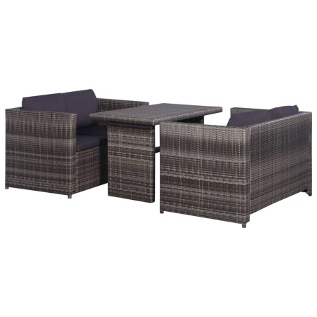 vidaXL Set mesa y sillas jardín 3 pzas y cojines ratán sintético gris