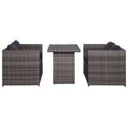 vidaXL Set mesa y sillas jardín 3 pzas y cojines ratán sintético gris