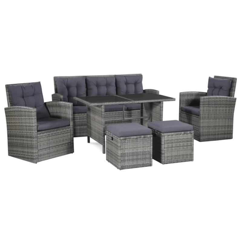 vidaXL Set de muebles de jardín 6 pzas y cojines ratán sintético gris vidaXL Set de muebles de jardín 6 pzas y cojines ratán sintético gris