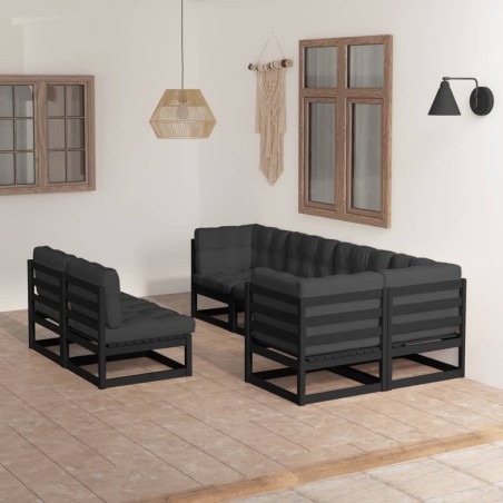 vidaXL Juego de muebles de jardín 7 pzas y cojines madera maciza pino