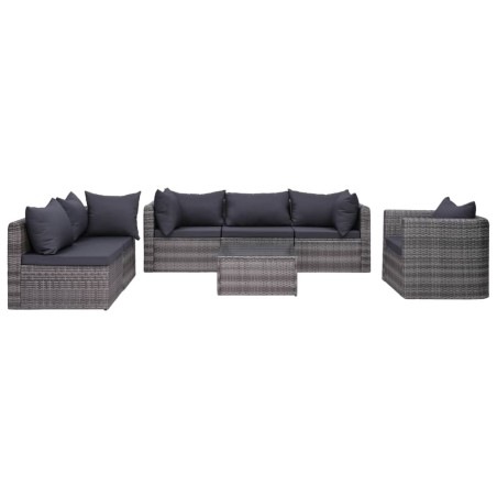 vidaXL Set de sofás de jardín 7 piezas y cojines ratán sintético gris