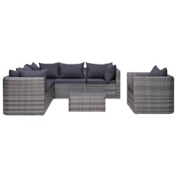 vidaXL Set de sofás de jardín 7 piezas y cojines ratán sintético gris