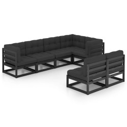 vidaXL Juego de muebles de jardín 7 pzas y cojines madera maciza pino