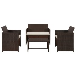 vidaXL Set muebles de jardín 4 piezas y cojines ratán sintético marrón