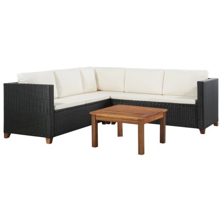 vidaXL Set de muebles de jardín 4 pzas y cojines ratán sintético negro