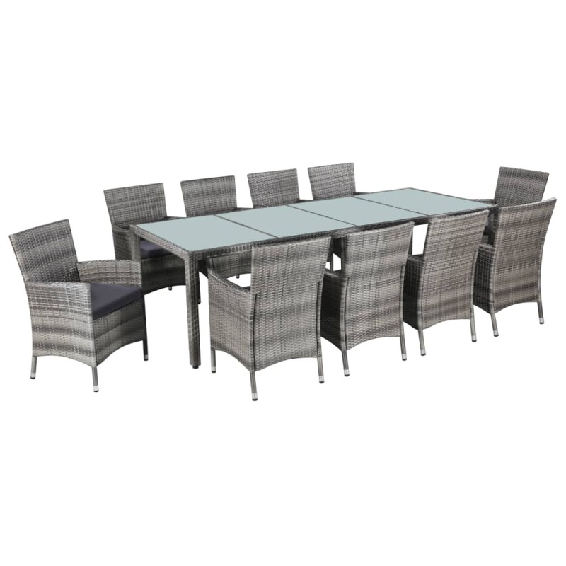 vidaXL Set de comedor de jardín 11 pzas y cojines ratán sintético gris vidaXL Set de comedor de jardín 11 pzas y cojines ratán sintético gris