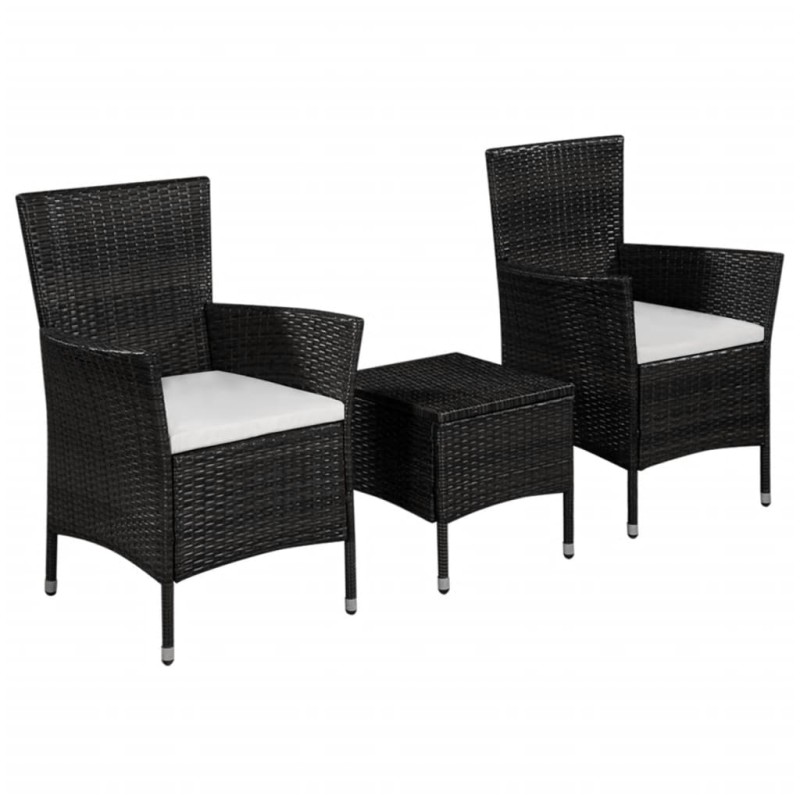 vidaXL Set mesa y sillas bistró de jardín 3 pzas ratán sintético negro vidaXL Set mesa y sillas bistró de jardín 3 pzas ratán sintético negro