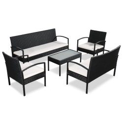vidaXL Set muebles de jardín 5 piezas y cojines ratán sintético negro