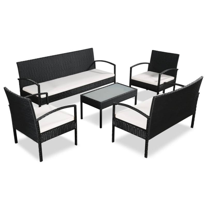 vidaXL Set muebles de jardín 5 piezas y cojines ratán sintético negro vidaXL Set muebles de jardín 5 piezas y cojines ratán sintético negro