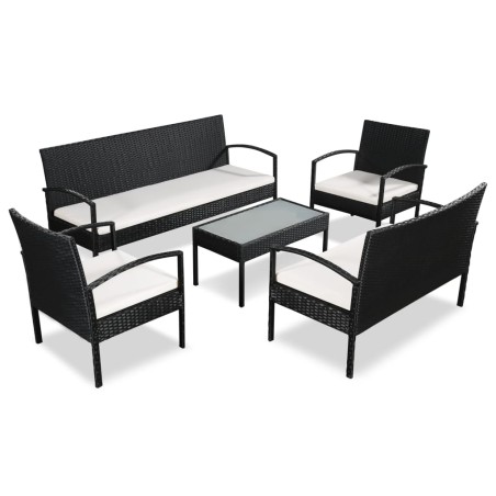 vidaXL Set muebles de jardín 5 piezas y cojines ratán sintético negro