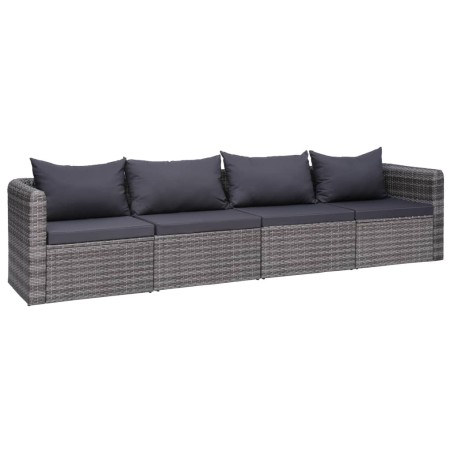 vidaXL Set de sofás de jardín 4 piezas y cojines ratán sintético gris