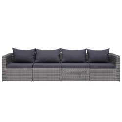 vidaXL Set de sofás de jardín 4 piezas y cojines ratán sintético gris
