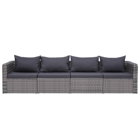 vidaXL Set de sofás de jardín 4 piezas y cojines ratán sintético gris