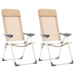 vidaXL Sillas de camping plegables 2 unidades aluminio crema