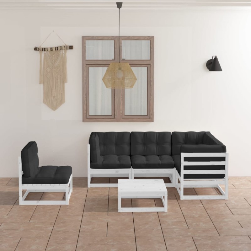vidaXL Muebles de jardín 6 piezas con cojines de madera de pino maciza
