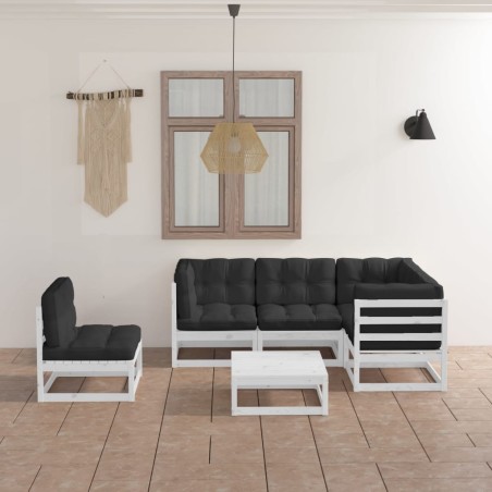 vidaXL Muebles de jardín 6 piezas con cojines de madera de pino maciza