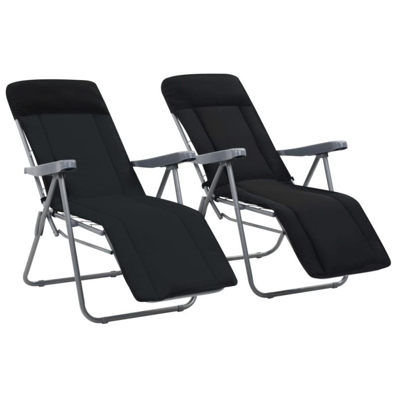 vidaXL Sillas plegables de jardín con cojines 2 unidades negro vidaXL Sillas plegables de jardín con cojines 2 unidades negro