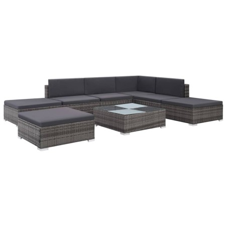 vidaXL Set de sofás de jardín 8 piezas y cojines ratán sintético gris