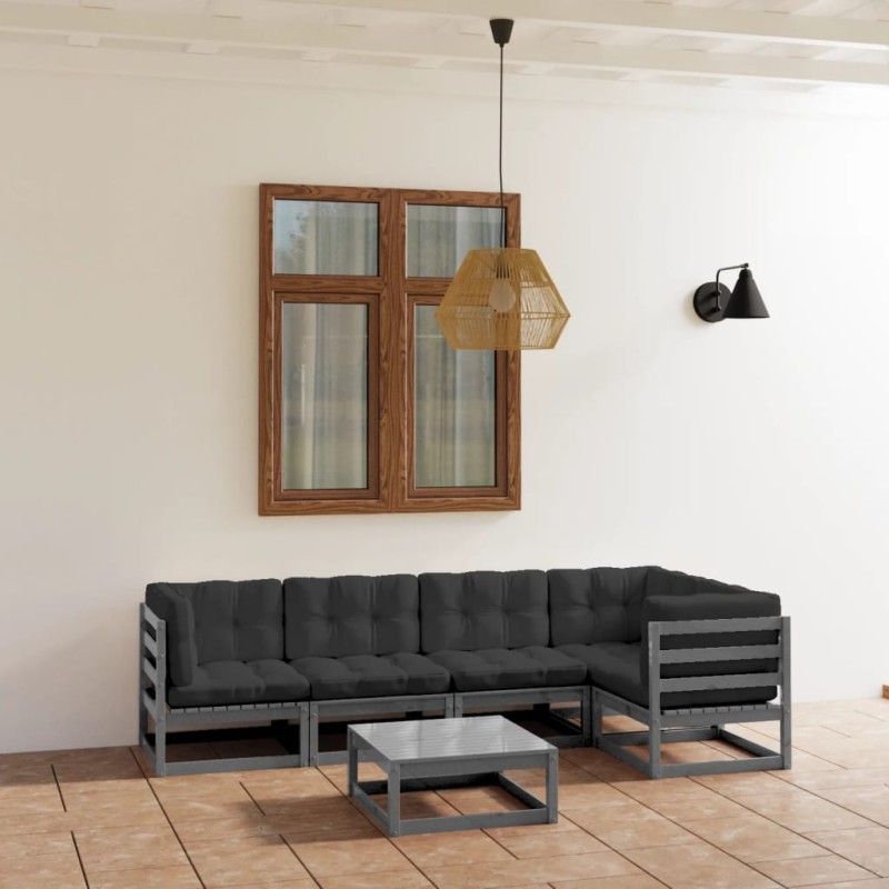 vidaXL Juego de muebles de jardín 6 pzas y cojines madera pino maciza vidaXL Juego de muebles de jardín 6 pzas y cojines madera pino maciza