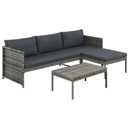 vidaXL Set de muebles de jardín 3 pzas y cojines ratán sintético gris