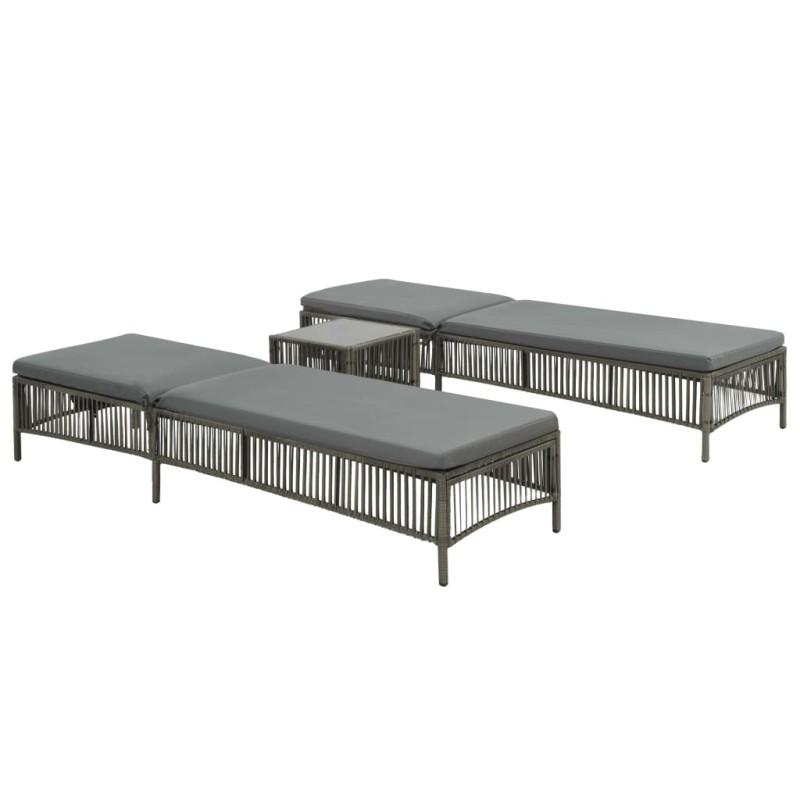 vidaXL Tumbonas 2 unidades con mesa ratán sintético marrón vidaXL Tumbonas 2 unidades con mesa ratán sintético marrón