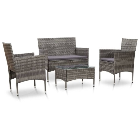 vidaXL Set de muebles de jardín 4 pzas y cojines ratán sintético gris