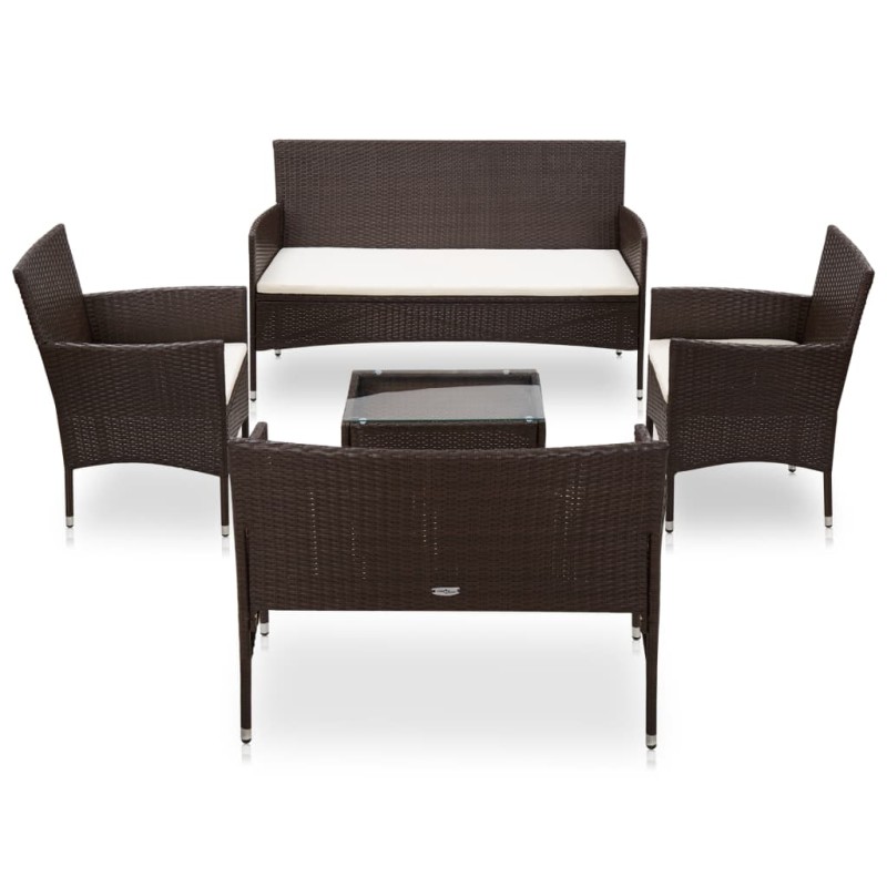 vidaXL Set muebles de jardín 5 piezas y cojines ratán sintético marrón vidaXL Set muebles de jardín 5 piezas y cojines ratán sintético marrón
