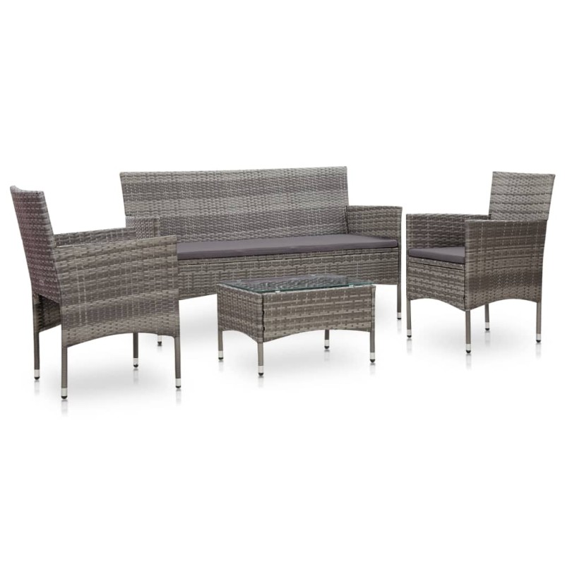 vidaXL Set de muebles de jardín 4 pzas y cojines ratán sintético gris vidaXL Set de muebles de jardín 4 pzas y cojines ratán sintético gris