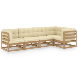 vidaXL Juego de muebles de jardín 5 pzas y cojines madera pino maciza