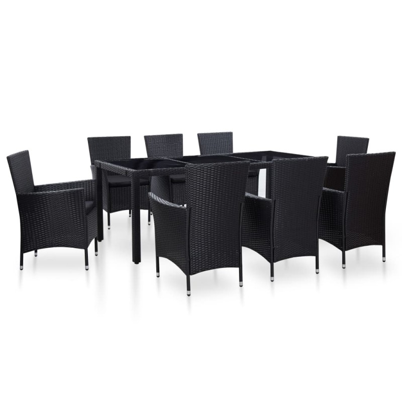 vidaXL Juego de comedor para jardín 9 piezas ratán sintético negro