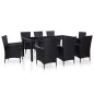 vidaXL Juego de comedor para jardín 9 piezas ratán sintético negro