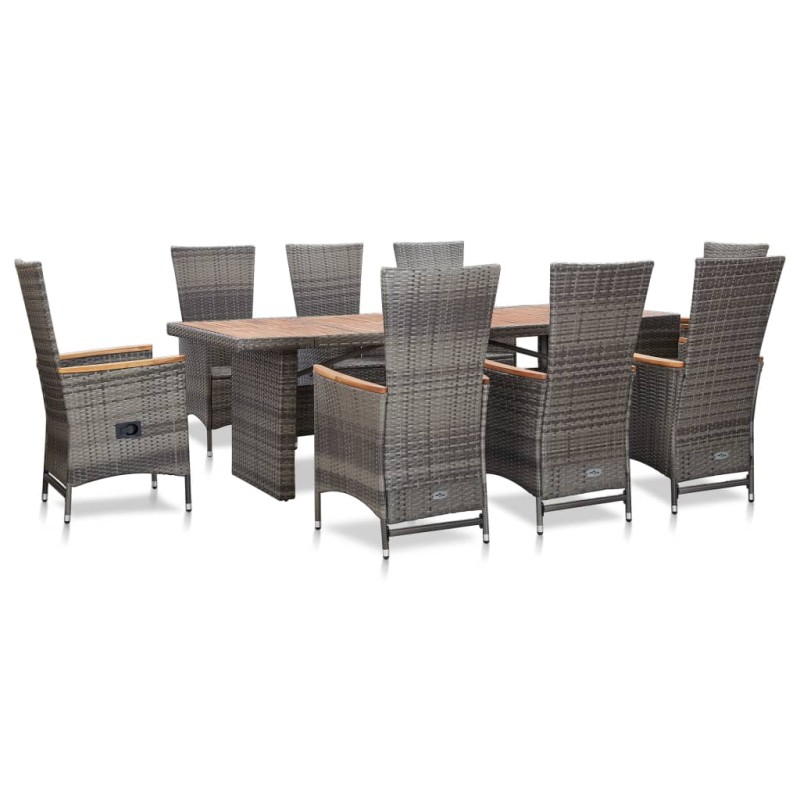 vidaXL Set de comedor de jardín 9 pzas y cojines ratán sintético gris vidaXL Set de comedor de jardín 9 pzas y cojines ratán sintético gris