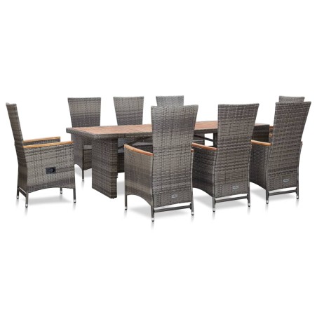 vidaXL Set de comedor de jardín 9 pzas y cojines ratán sintético gris  