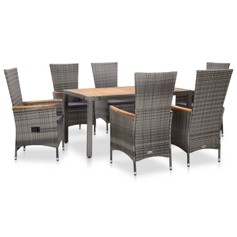 vidaXL Set de comedor de jardín 7 pzas y cojines ratán sintético gris vidaXL Set de comedor de jardín 7 pzas y cojines ratán sintético gris
