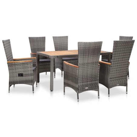 vidaXL Set de comedor de jardín 7 pzas y cojines ratán sintético gris