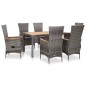 vidaXL Set de comedor de jardín 7 pzas y cojines ratán sintético gris vidaXL Set de comedor de jardín 7 pzas y cojines ratán sintético gris