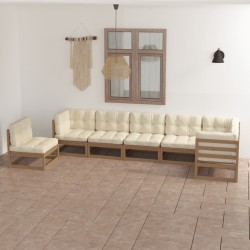 vidaXL Juego de muebles de jardín 7 pzas y cojines madera maciza pino