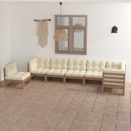 vidaXL Juego de muebles de jardín 7 pzas y cojines madera maciza pino