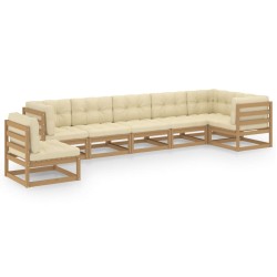 vidaXL Juego de muebles de jardín 7 pzas y cojines madera maciza pino