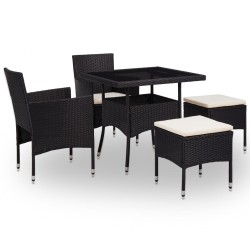 vidaXL Muebles de jardín 5 piezas ratán sintético y vidrio negro