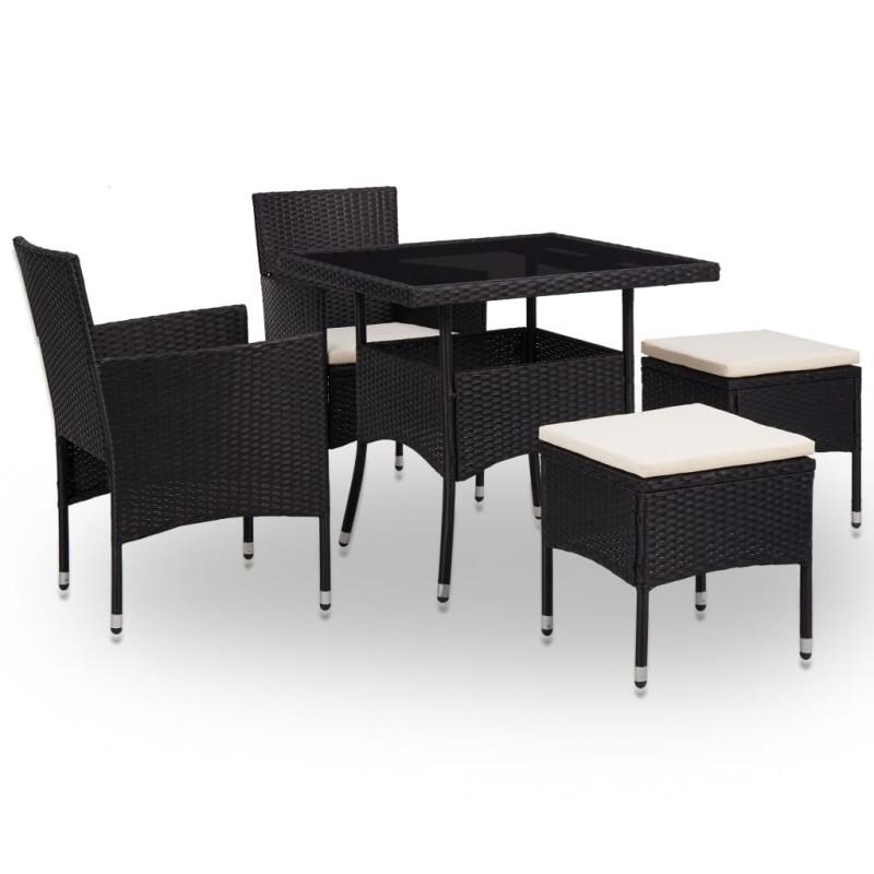 vidaXL Muebles de jardín 5 piezas ratán sintético y vidrio negro