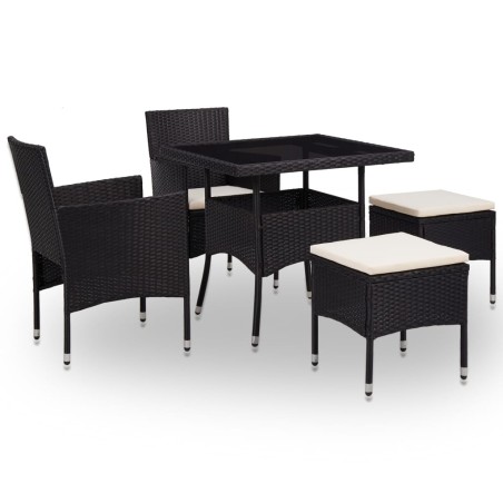vidaXL Muebles de jardín 5 piezas ratán sintético y vidrio negro
