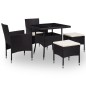 vidaXL Muebles de jardín 5 piezas ratán sintético y vidrio negro
