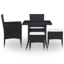 vidaXL Muebles de jardín 5 piezas ratán sintético y vidrio negro