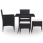 vidaXL Muebles de jardín 5 piezas ratán sintético y vidrio negro