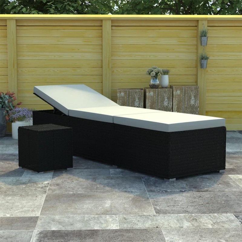 vidaXL Tumbona de jardín con cojín y mesita ratán sintético crema vidaXL Tumbona de jardín con cojín y mesita ratán sintético crema
