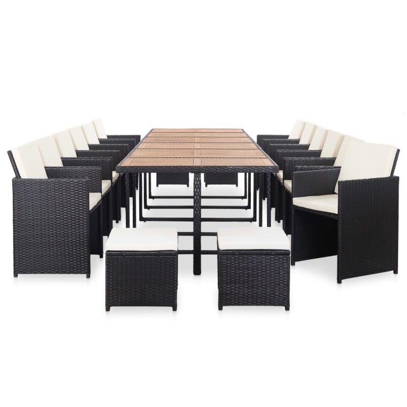vidaXL Set comedor de jardín 17 piezas y cojines ratán sintético negro vidaXL Set comedor de jardín 17 piezas y cojines ratán sintético negro