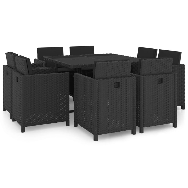 vidaXL Set comedor de jardín 9 piezas y cojines ratán sintético negro vidaXL Set comedor de jardín 9 piezas y cojines ratán sintético negro